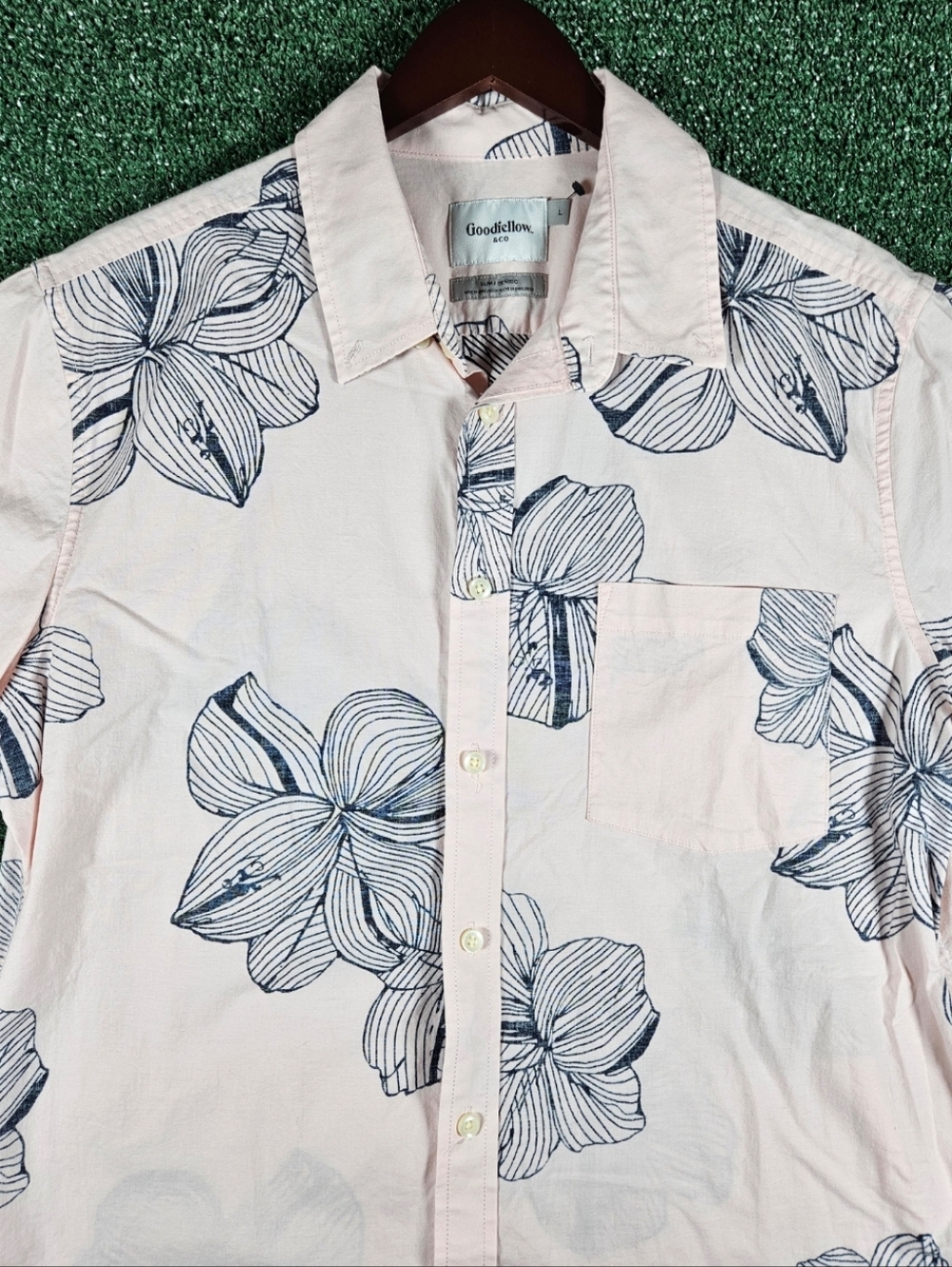 Goodfellow & Co Light Pink Short-Sleeve Floral Button-Down Shirt / Mens Large - Picture 5 of 11